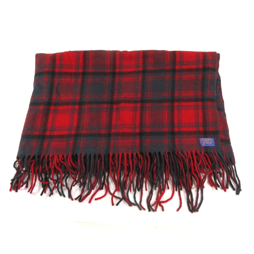 Pendleton Green And Red Plaid Throw Wool Blanket 67x52 Vintage